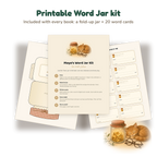 The printable Word Jar kit: a fold-up paper jar and 20 word cards, included with every book